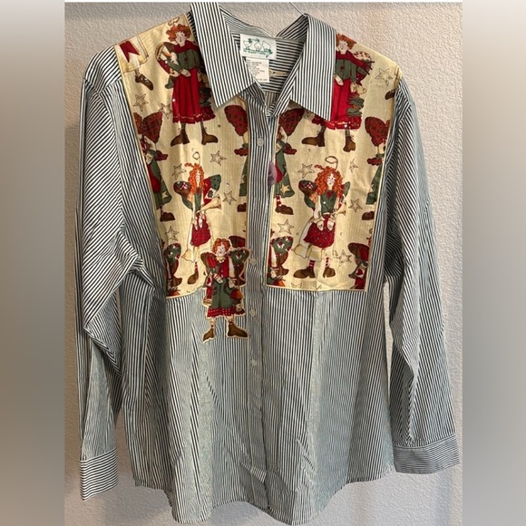 The Quacker Factory Tops - Vintage Quaker Factory Striped button down fairy core Shirt with quilted look 2x